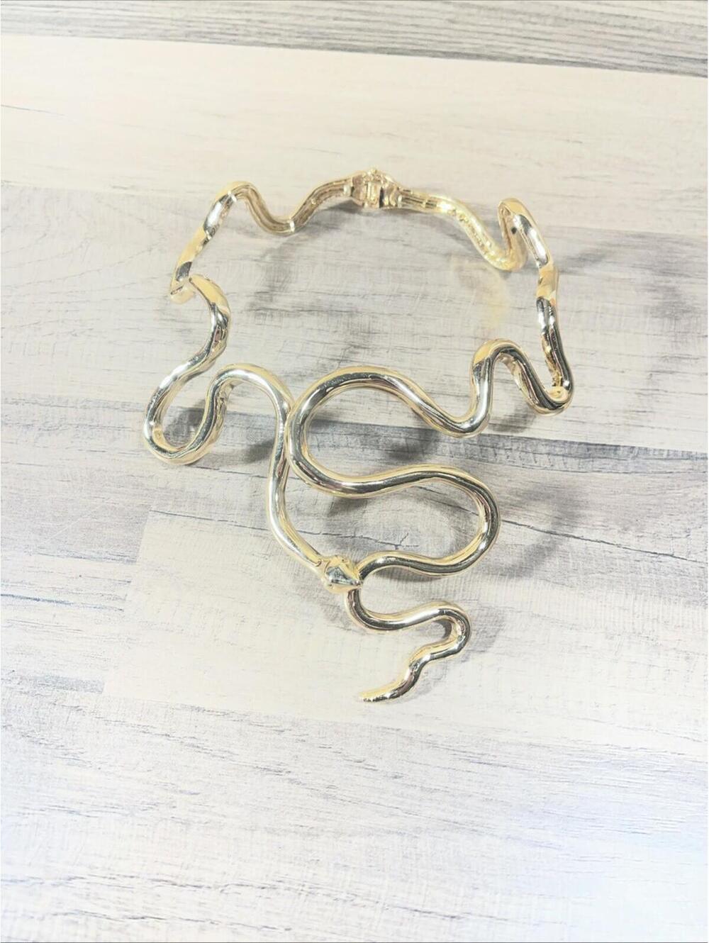 Gold Tone Abstract Slithering Snake Choker Necklace Hinged